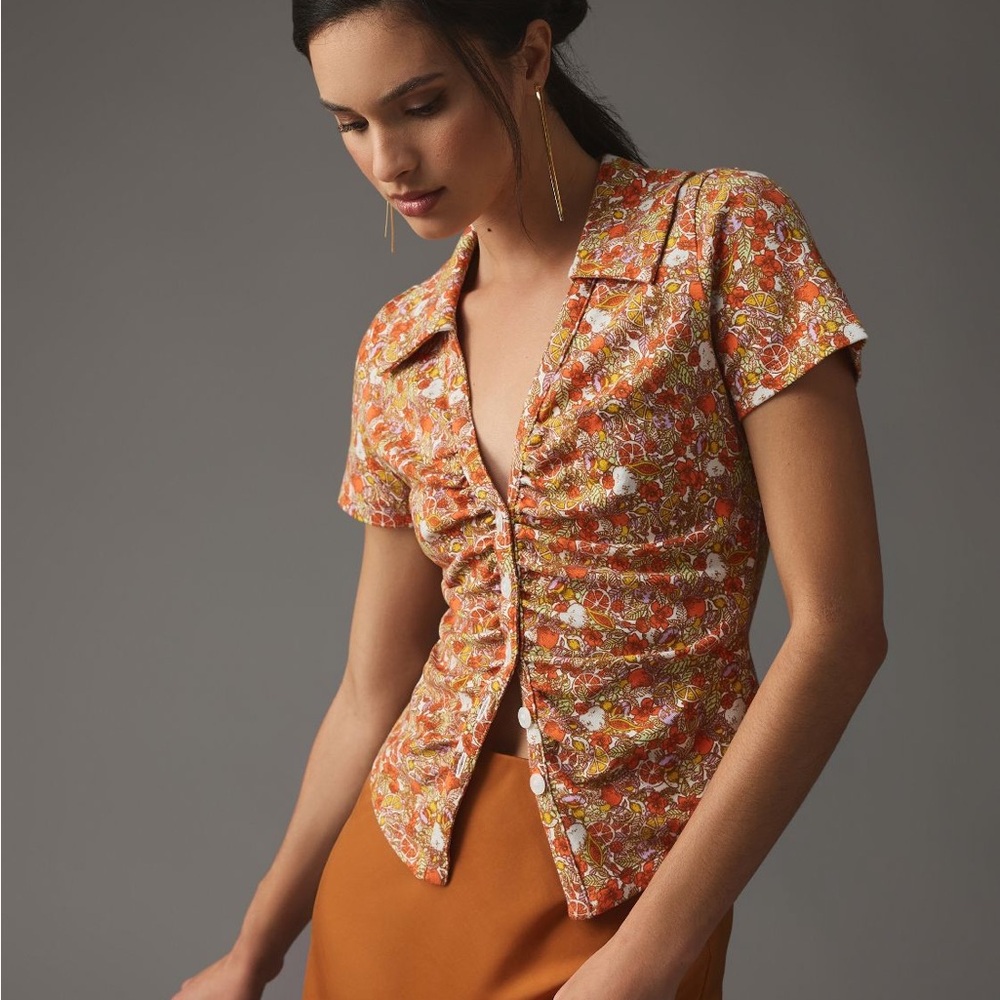 Floral Ruched Button-Up - Maeve